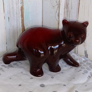 Vintage Canadian Pottery Red & Brown Bear Figurine